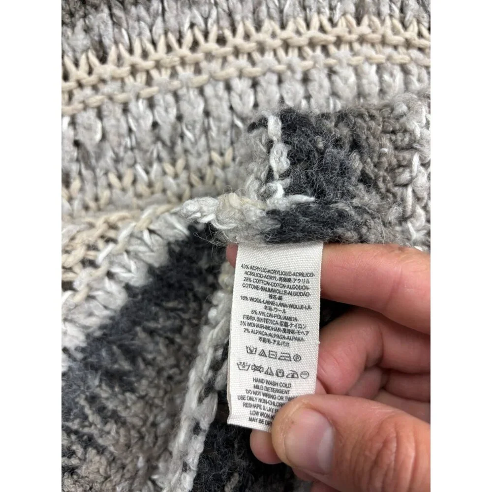 Free People Cream and Gray Striped Knit Scoop Neck Sweater